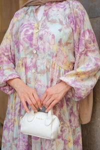 Çicek Desenli Elbise Vişne Çürüğü