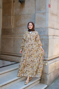 Çicek Desenli Elbise Yağ Yeşil