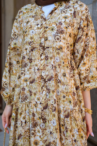 Çicek Desenli Elbise Yağ Yeşil