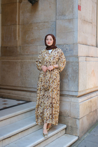 Çiçek Desenli Elbise Yağ Yeşil