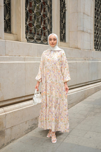 Çiçek Desenli Elbise Yeşil