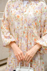 Çiçek Desenli Elbise Yeşil