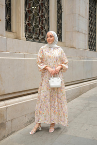 Çiçek Desenli Elbise Yeşil