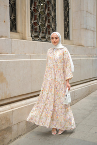 Çiçek Desenli Elbise Yeşil