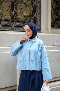 Çicek Desenli Gömlek Bebe Mavi