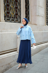 Çicek Desenli Gömlek Bebe Mavi