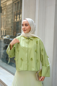 Çicek Desenli Gömlek Fıstık Yeşil