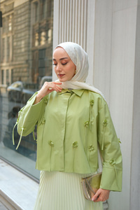 Çicek Desenli Gömlek Fıstık Yeşil