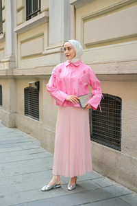Çicek Desenli Gömlek Pembe