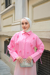 Çicek Desenli Gömlek Pembe