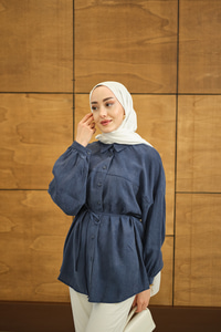 Çiçek desenli Jakar Gömlek İndigo Mavi