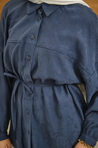 Çiçek desenli Jakar Gömlek İndigo Mavi