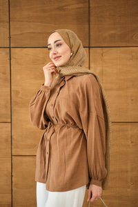 Çiçek desenli Jakar Gömlek Taba