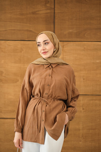 Çiçek desenli Jakar Gömlek Taba