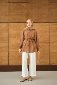 Çiçek desenli Jakar Gömlek Taba