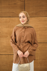 Çiçek desenli Jakar Gömlek Taba