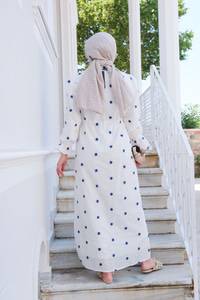 Çiçek Nakış Detay Elbise Mavi