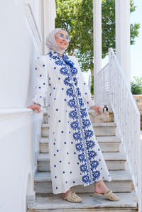 Çiçek Nakış Detay Elbise Mavi