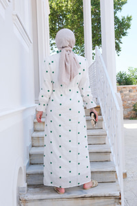 Çiçek Nakış Detay Elbise Yeşil