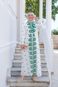 Çiçek Nakış Detay Elbise Yeşil