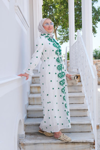 Çiçek Nakış Detay Elbise Yeşil