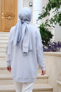 Çicek Nakışlı Tunik Gri