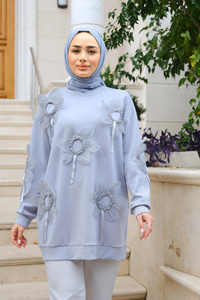 Çicek Nakışlı Tunik Gri