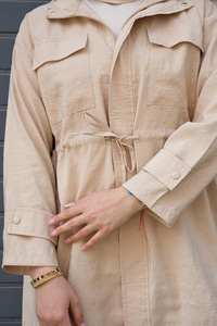 Çift Cep Bel Bağlamalı Ceket Krem