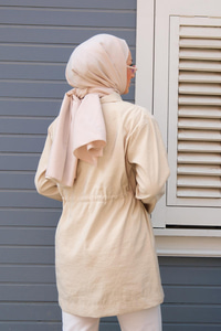 Çift Cep Bel Bağlamalı Ceket Krem