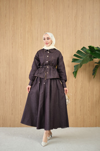 Çift Cep Detay Bel Bağlamalı Kot Takım Mürdüm