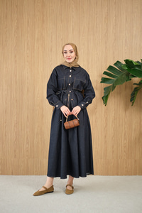 Çift Cep Detay Bel Bağlamalı Kot Takım Lacivert