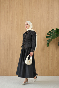 Çift Cep Detay Bel Bağlamalı Kot Takım Füme