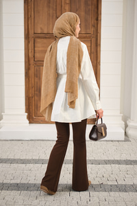 Çift Cep Detay Gizli Düğmeli Bel Bağlamalı Gömlek Beyaz