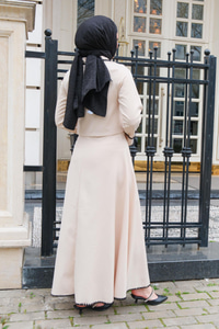 Çift Cep Detay Nakışlı İkili Takım Krem