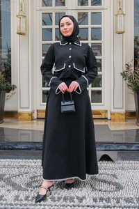 Çift Cep Detay Nakışlı İkili Takım Siyah