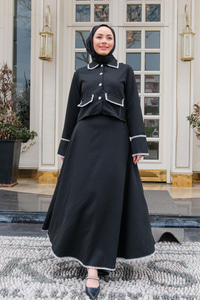 Çift Cep Detay Nakışlı İkili Takım Siyah