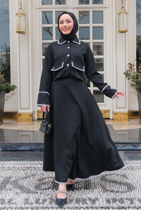 Çift Cep Detay Nakışlı İkili Takım Siyah