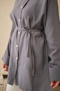 Çift Cep Detay Uzun Gömlek Gri