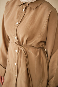 Çift Cep Detay Uzun Gömlek Vizon