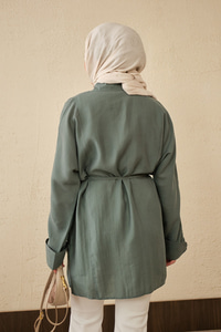 Çift Cep Detay Uzun Gömlek Yeşil