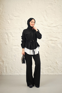 Çift Cep Detaylı Gizli Düğmeli Parçalı Takım Siyah