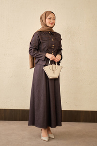 Çift Cep Görünümlü Dikiş Detay Kot Takım Mor