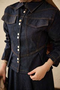 Çift Cep Görünümlü Dikiş Detay Kot Takım Lacivert