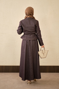 Çift Cep Görünümlü Dikiş Detay Kot Takım Mor