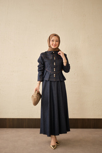 Çift Cep Görünümlü Dikiş Detay Kot Takım Lacivert