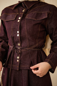 Çift Cep Görünümlü Dikiş Detay Kot Takım Mürdüm