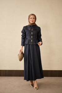 Çift Cep Görünümlü Dikiş Detay Kot Takım Lacivert