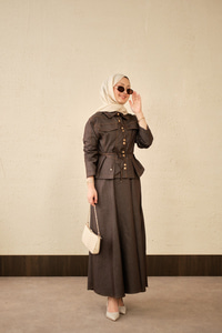 Çift Cep Görünümlü Dikiş Detay Kot Takım Acı Kahve