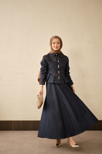 Çift Cep Görünümlü Dikiş Detay Kot Takım Lacivert