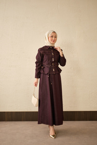 Çift Cep Görünümlü Dikiş Detay Kot Takım Mürdüm